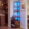 Rustic Brown Corner Bar Cabinet Wine Rack Storage Shelves with LED & Charging